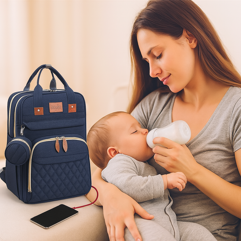 3-in-1 Dreambag – Luiertas, Reisbedje & Powerbank in één