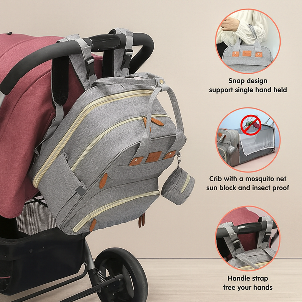 3-in-1 Dreambag – Luiertas, Reisbedje & Powerbank in één