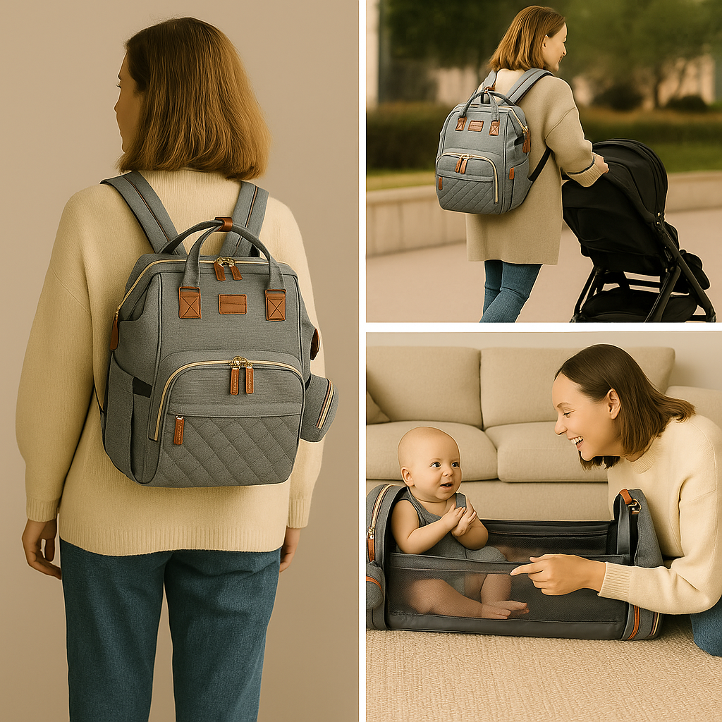 3-in-1 Dreambag – Luiertas, Reisbedje & Powerbank in één