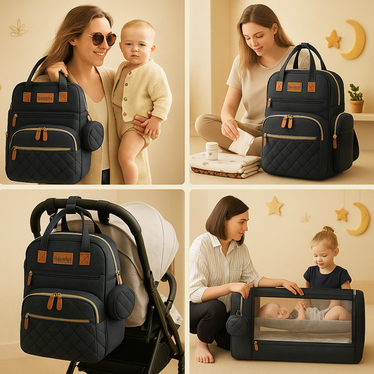 3-in-1 Dreambag – Luiertas, Reisbedje & Powerbank in één